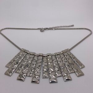 Silver Tone Hammered Bars Metal Fringe Necklace